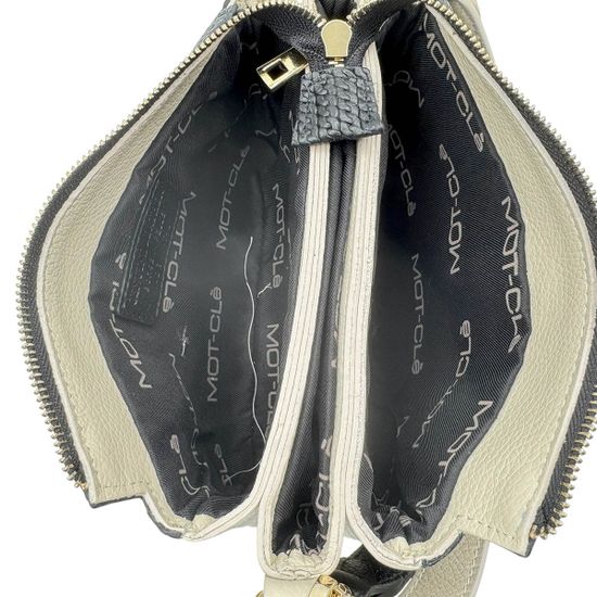 Сумка кросс-боди MOT-CLE кожаная черно-бежевая c "золотой" фурнитурой - фото 5, TRIS MOT NERO BEIGE