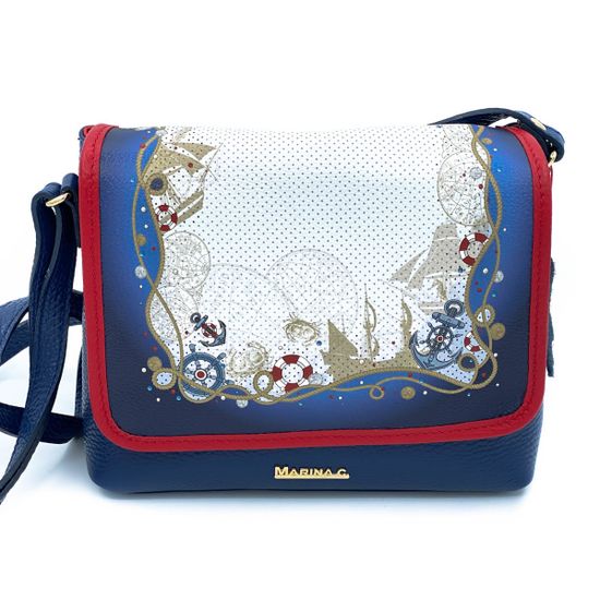 Сумка Marina Creazioni бело-синяя кожаная маленькая - фото 1, 