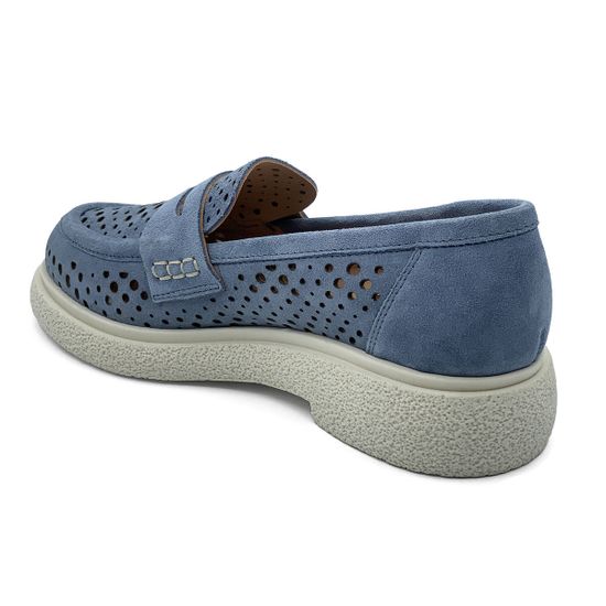 Лоферы летние MIMMU замшевые голубые с крупной перфорацией - фото 3, E303E9 MIM CIELO