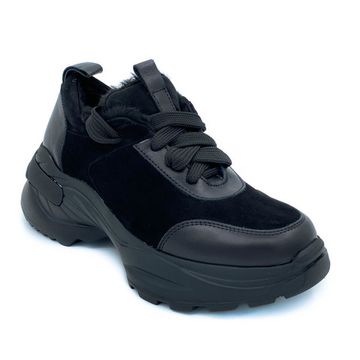 Кроссовки Cover черные комбинация кожи и замши МЕХ - фото 2, 15522-3 COV