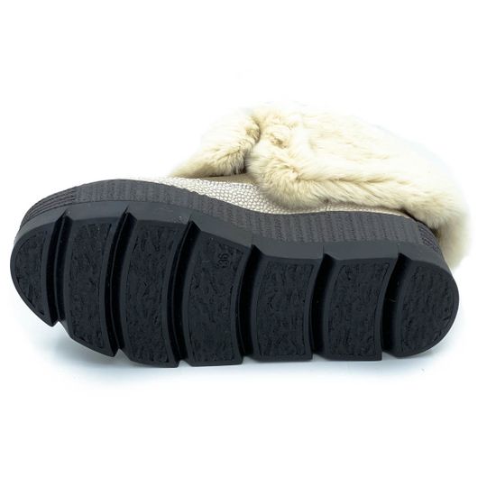 Ботинки Marzetti бело-золотые кожаные МЕХ - фото 4, 