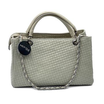 Сумка на плечо MOT CLE  кожаная плетеная бежевая - фото 1, B9601 MOT BEIGE