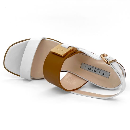 Босоножки Tiffi бело-коричневые кожаные - фото 5, P351/50C TI