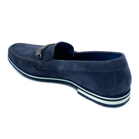 Лоферы Mario Bruni синие замшевые со сквозной перфорацией - фото 3, 