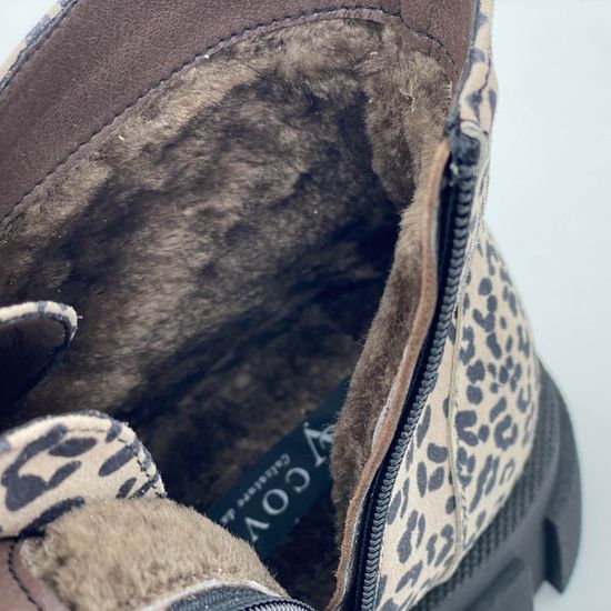 Ботинки Cover бежевые замшевые МЕХ принт - леопард - фото 7, 76916-2 COV