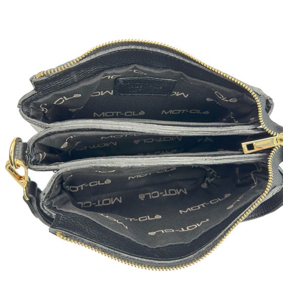 Сумка кросс-боди MOT-CLE кожаная черная c &quot;золотой&quot; фурнитурой - фото 6, TRIS MOT NERO GOLD