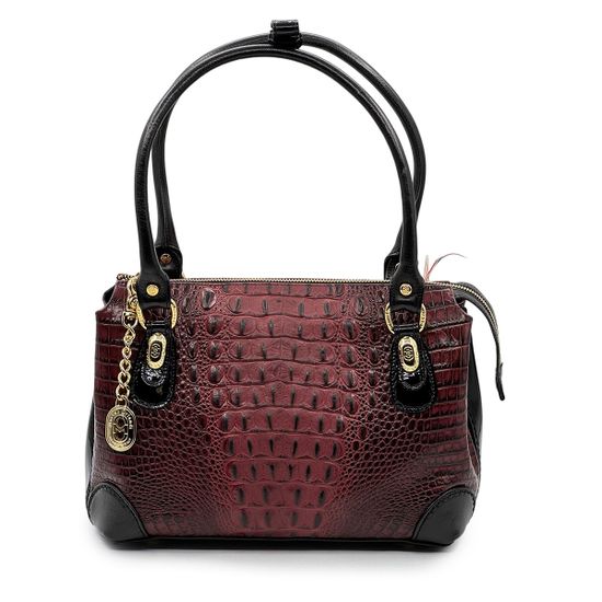 Сумка Marino Orlandi бордовая кожаная тиснение "крокодил" - фото 1,