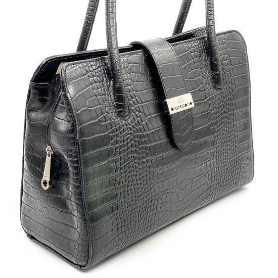 Сумка Di Gregorio черная кожаная тиснение под крокодила - фото 2, 