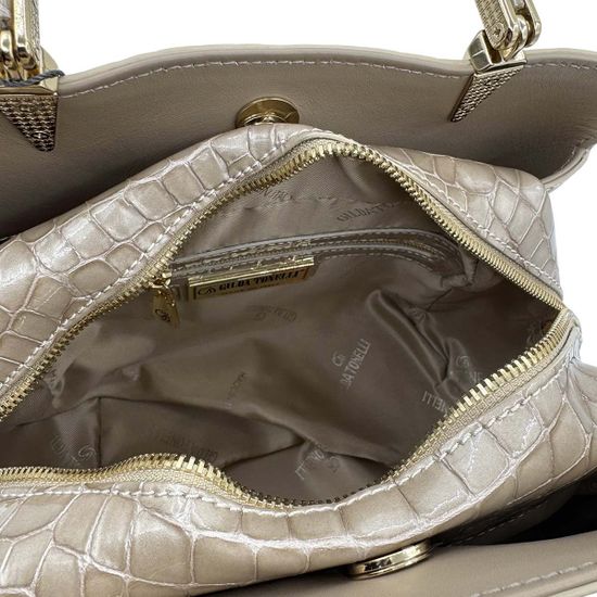 Сумка Gilda Tonelli бежевая лакированная тиснение &quot;крокодил&quot; - фото 5, 