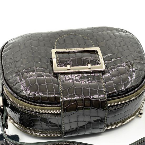 Клатч Di Gregorio зеленый лаковый тиснение под крокодила - фото 4, 