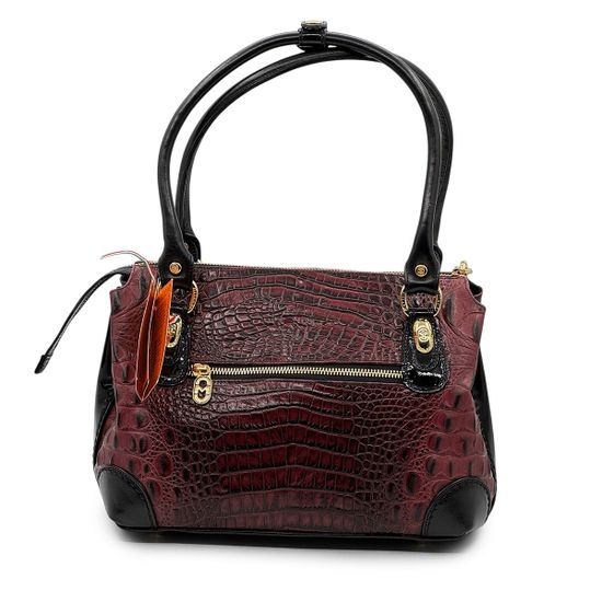 Сумка Marino Orlandi бордовая кожаная тиснение "крокодил" - фото 3,