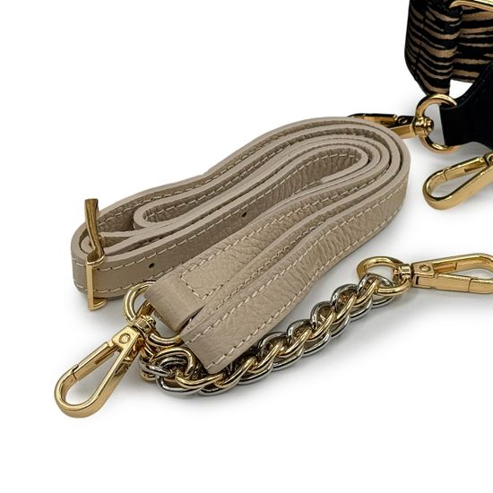 Сумка кросс-боди MOT-CLE кожаная черно-бежевая c "золотой" фурнитурой - фото 4, TRIS MOT NERO BEIGE