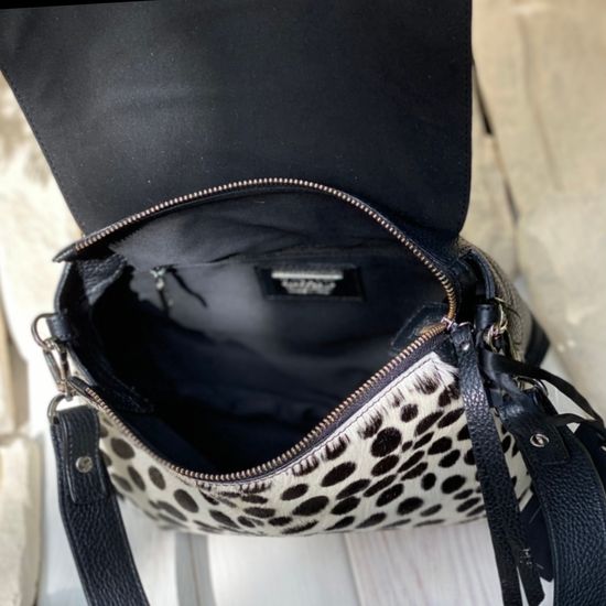 Сумка Ripani черно-белая комбинация кожи и меха пони - фото 12, 