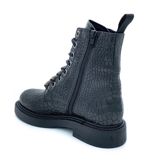 Ботинки Mimmu черные кожаные демисезонные тиснение под крокодила - фото 3, 