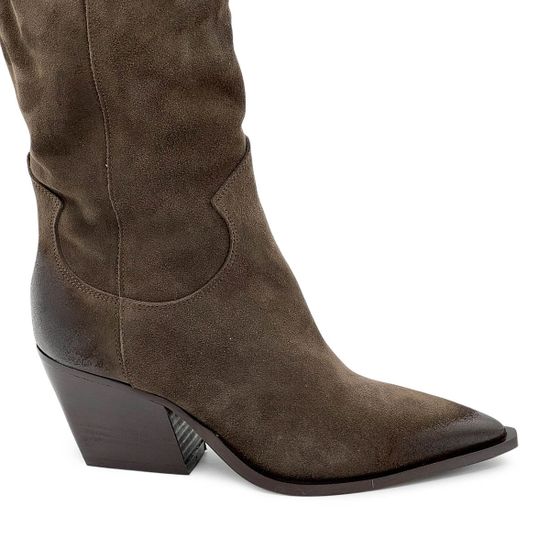 Сапоги казаки MIMMU коричневые замшевые демисезонные - фото 3, M855M2B MIM CASTAGNO