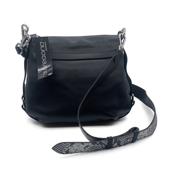 Сумка Di Gregorio черная кожаная с ручкой под питон - фото 3, 