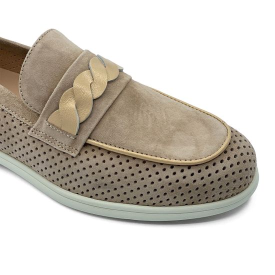 Лоферы Donna Soft замшевые перфорированные бежевые - фото 6, DS1765 DS