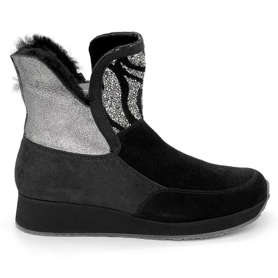 Ботинки Marzetti черно-серебряные замшевые МЕХ - фото 1, D74417M02 MZ