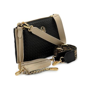 Сумка кросс-боди MOT-CLE кожаная черно-бежевая c "золотой" фурнитурой - фото 2, TRIS MOT NERO BEIGE