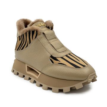 Кроссовки NILA&amp;NILA бежевые кожаные на меху &quot;зебра&quot; - фото 2, NO9009M NIL BEIGE