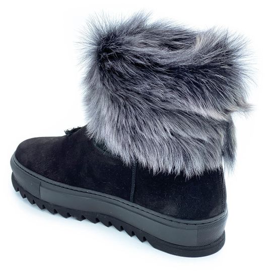 Полусапоги Pertini черные замшевые МЕХ - фото 3, 