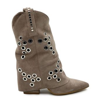 Полусапоги казаки MIMMU серые замшевые демисезонные - фото 1, M2726M6 MIM GRIGIO