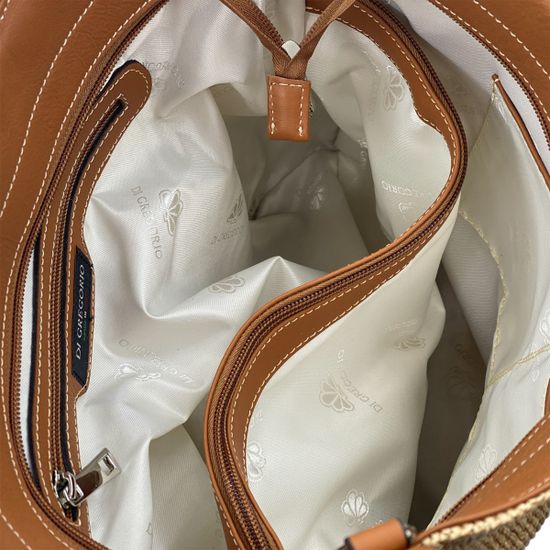 Сумка Di Gregorio кожа/текстиль коричневая/бежевая - фото 5, 