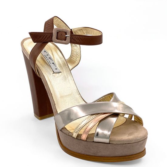 Босоножки Tiffi коричнево-золотые кожаные с замшевыми вставками - фото 2, 