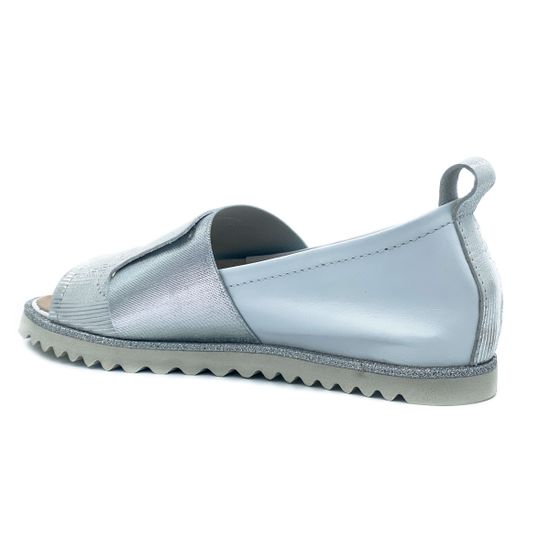 Слипоны Cover серебряные кожаные с открытым носом - фото 3, 