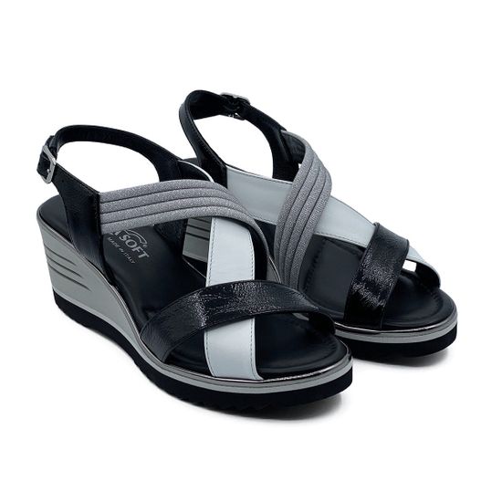 Босоножки Donna Soft комбинация черного лака и белой кожи - фото 7, 