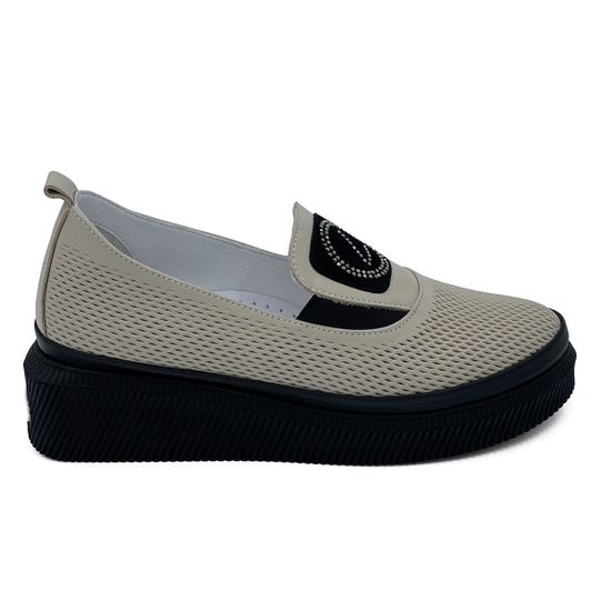 Слипоны Lab Milano бежевые кожаные с перфорацией - фото 1, 3750154 LAB BEIGE