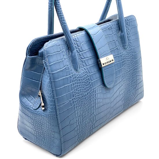 Сумка Di Gregorio синяя кожаная тиснение под крокодила - фото 2, 