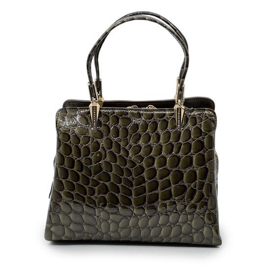 Сумка Gilda Tonelli зеленая лакированная тиснение &quot;крокодил&quot; - фото 3, 