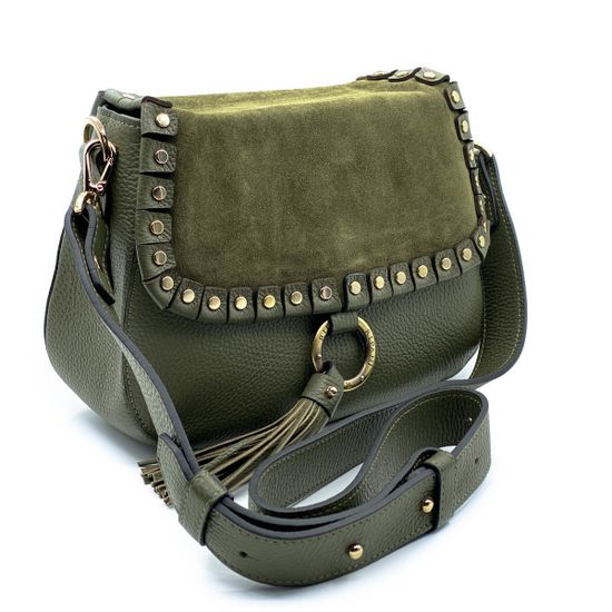 Сумочка Ripani зеленая комбинация кожи и замши - фото 3, 