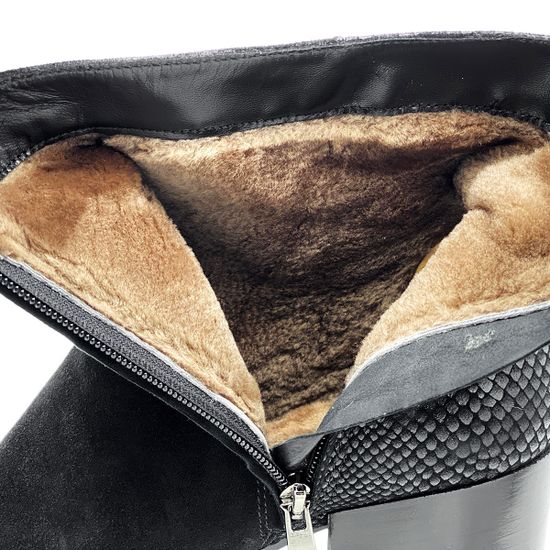 Ботинки Cover черные замшевые МЕХ с кожаными вставками тиснение под питона - фото 6, 751918-2 COV