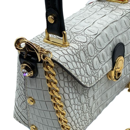 Сумка Marino Orlandi белая кожаная крокодил - фото 4, 