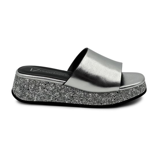 Шлепанцы Francesco V серебристые кожаные со стразами - фото 1, T118 FV ARGENTO