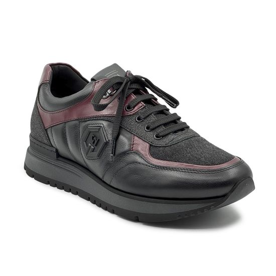 Кроссовки GIAMPIERONICOLA черные/бордовые кожаные демисезонные - фото 2, M393142 GPN NERO/BORDO