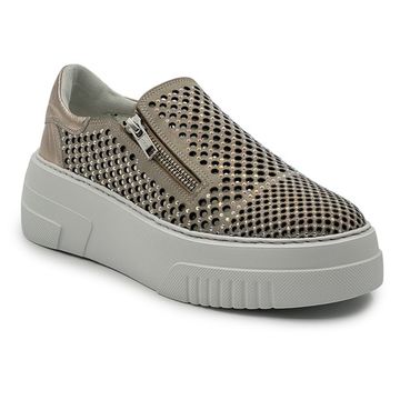 Кроссовки FRUIT бежевые из нубука с перфорацией и стразами - фото 2, 9082 FR BEIGE