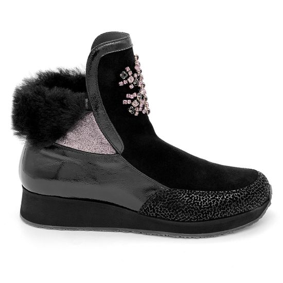 Ботинки Marzetti черные МЕХ комбинация замши и наплака - фото 1, 