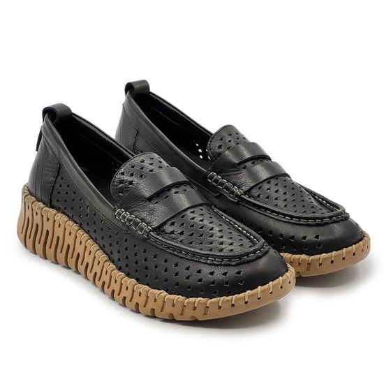 Лоферы Nila Nila черные кожаные с перфорацией - фото 7, ES025YA-165 NIL NERO