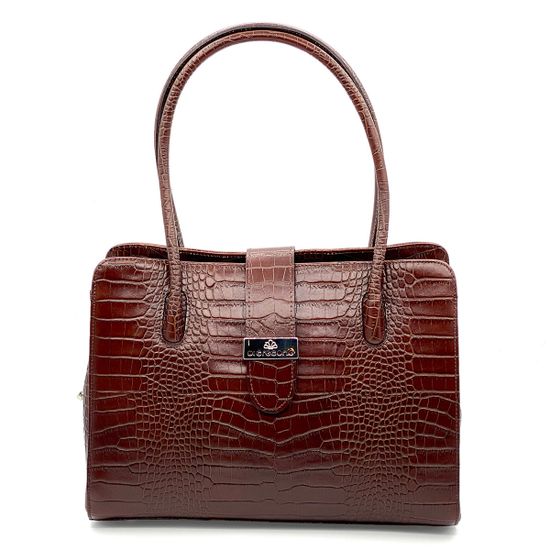 Сумка Di Gregorio коричневая кожаная тиснение под крокодила - фото 1, 