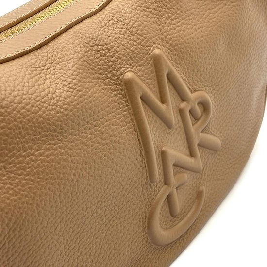 Сумочка-банан Marina Creazioni бежевая кожаная - фото 4, 