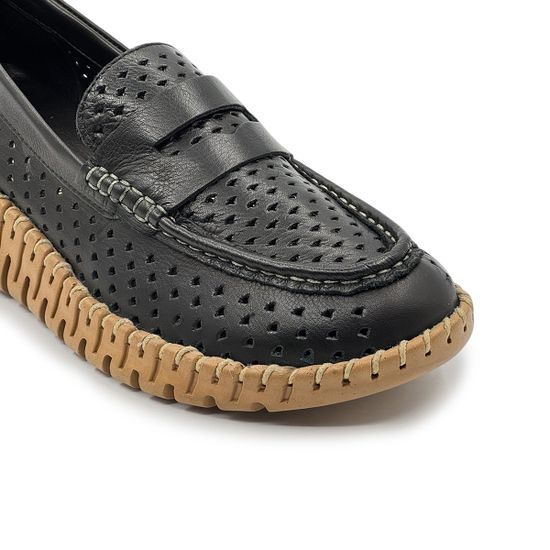 Лоферы Nila Nila черные кожаные с перфорацией - фото 6, ES025YA-165 NIL NERO