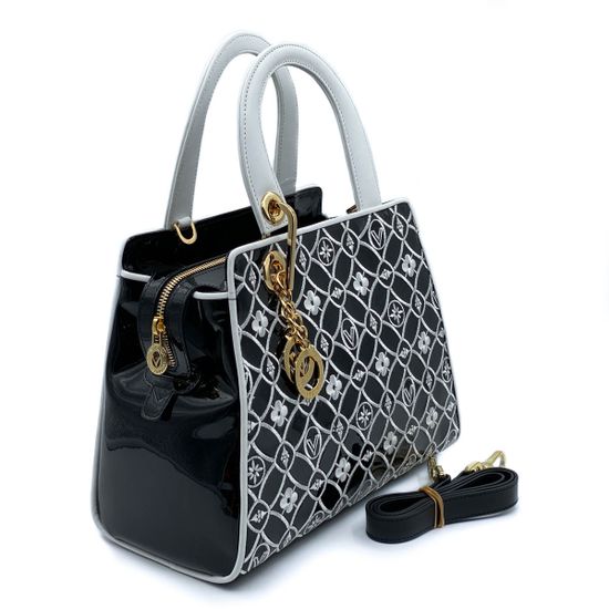 Сумка Valentino Orlandi черно-белая комбинация кожи и лака - фото 2, 