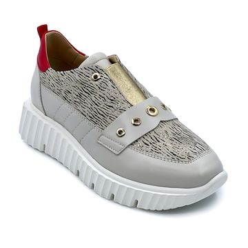 Кроссовки Mot-Cle кожаные бежевые с красным - фото 2, MOT2512 MOT