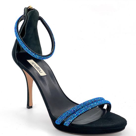 Босоножки Nina Lilou замшевые черные в синих стразах - фото 2, 241059L8 NL