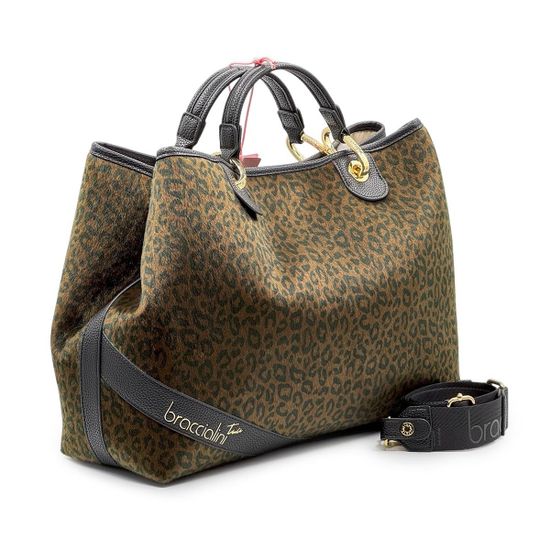 Сумка Braccialini черная/коричневая кожаная принт "леопард" - фото 2, B18570 P42 BRA