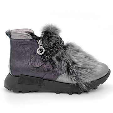 Ботинки Lab Milano серые кожаные МЕХ - фото 1, C86101 LAB