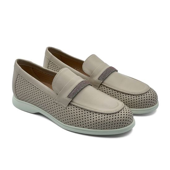 Лоферы Donna Soft  кожаные перфорированные бежевые - фото 7, 